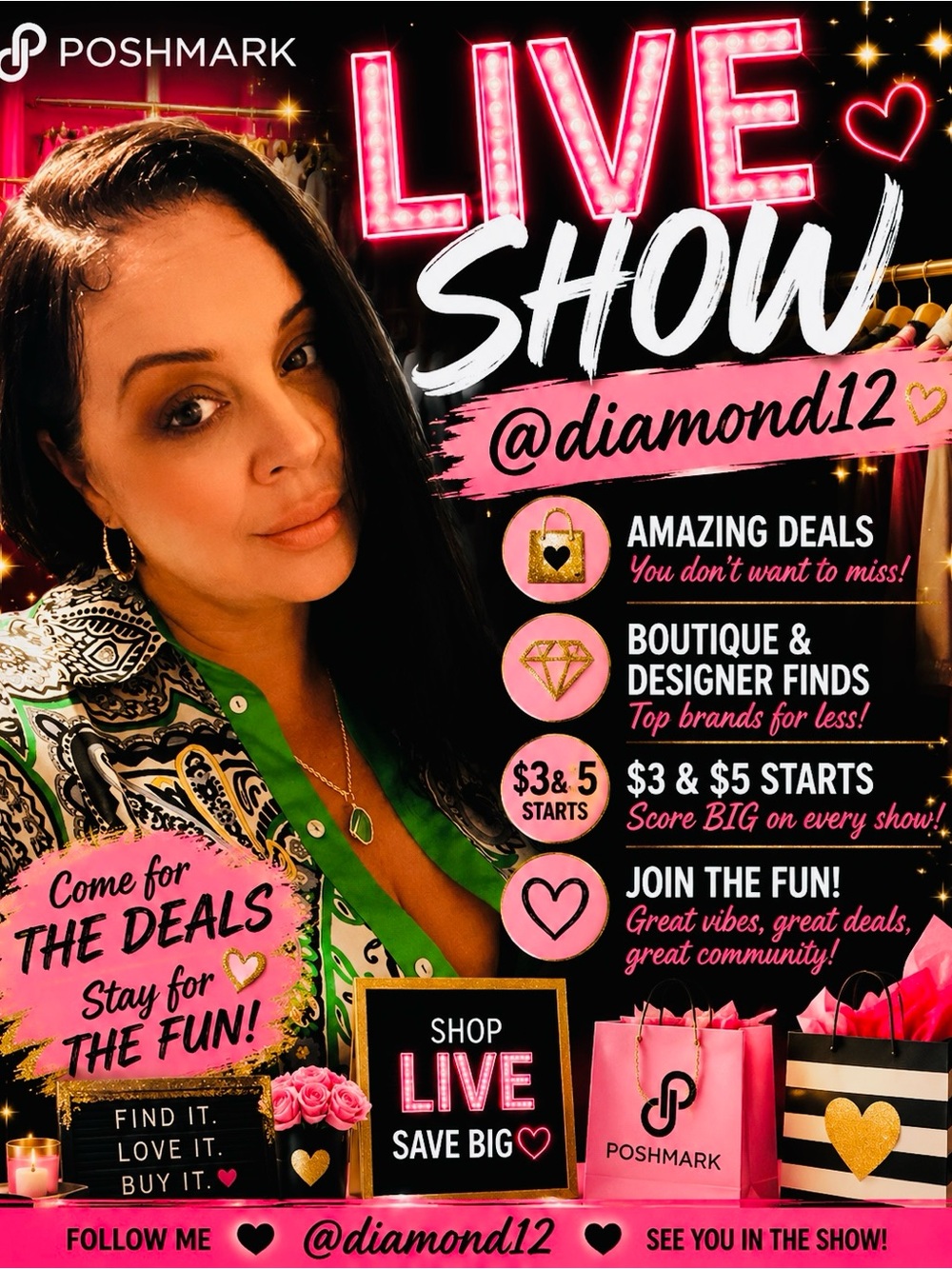 LIVE SHOW!!! CLOSET CLEAR OUT!!!!AMAZING DEALS! 💖💎
COMING SOON!!!